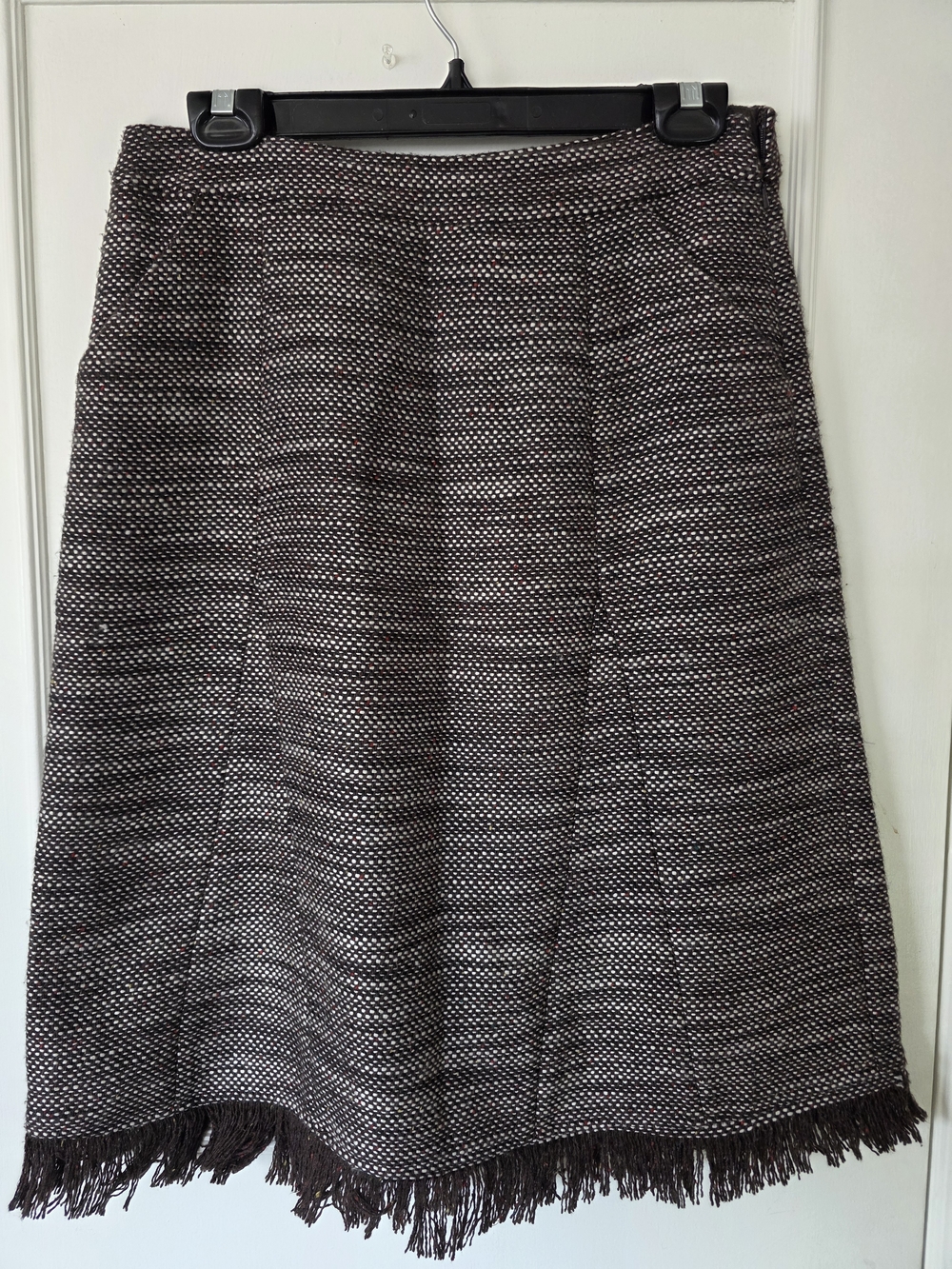 NWT Fringed A-Line Tweed Skirt in Dark Brown Sz 4 SM